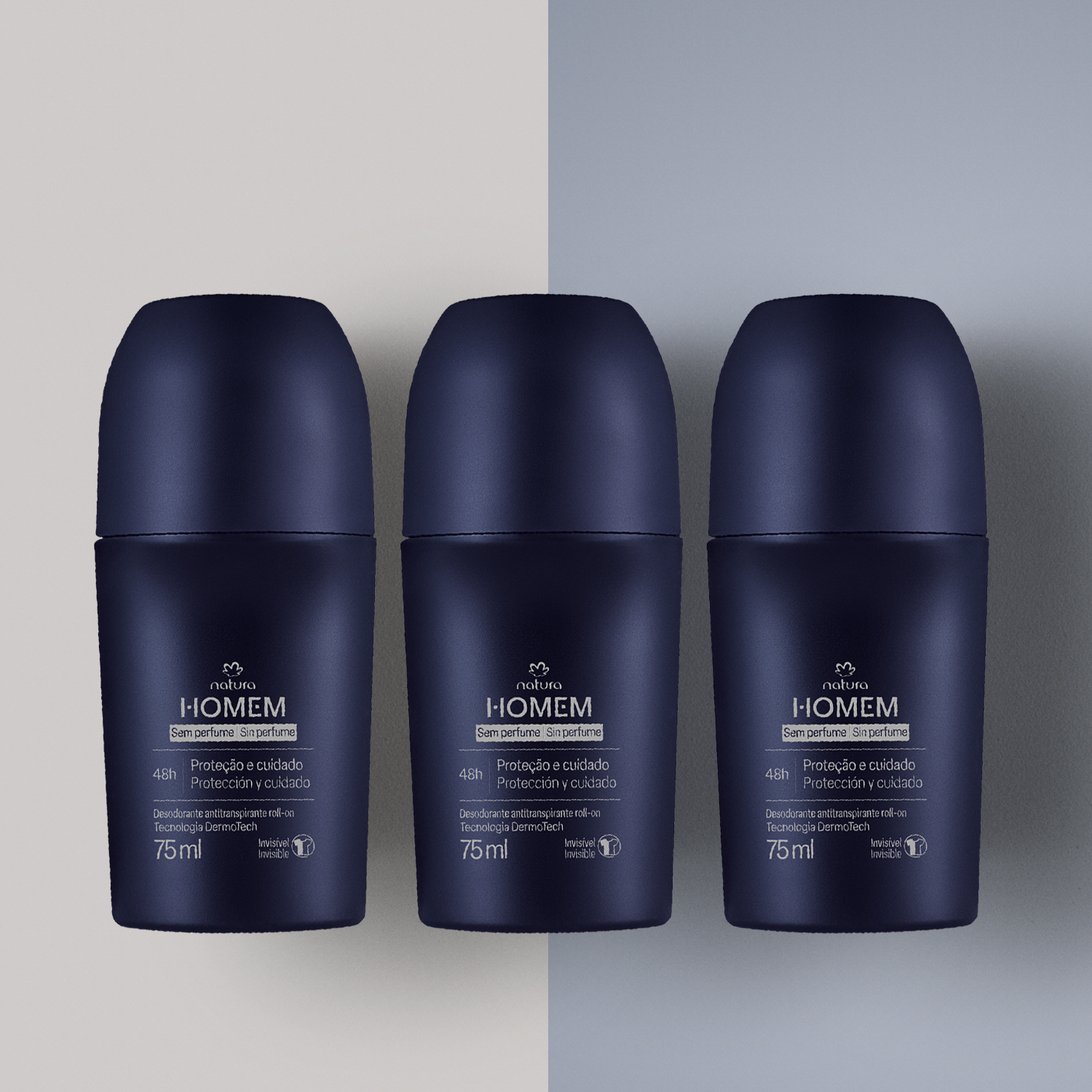 Kit Desodorante Antitranspirante Roll-On Natura Homem Sem Perfume (3 unidades)