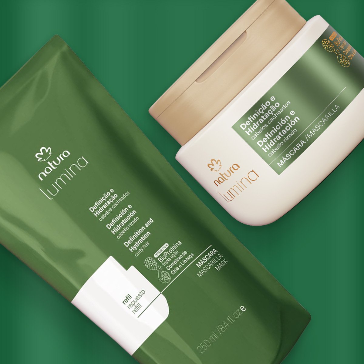 Kit Máscara com Refil Lumina Definição e Hidratação de Cabelos Cacheados