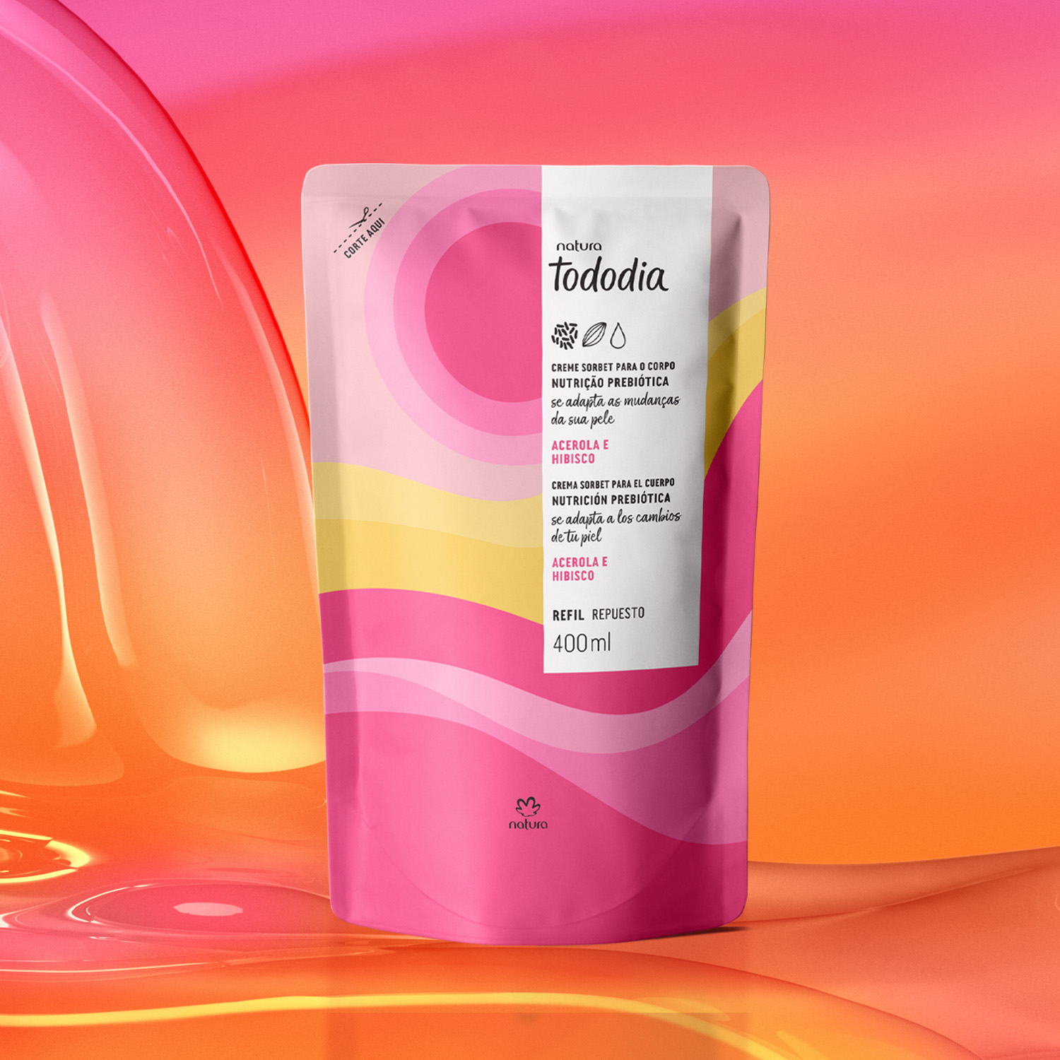 Refil Creme Sorbet Desodorante Nutritivo para o Corpo Tododia Acerola e Hibisco