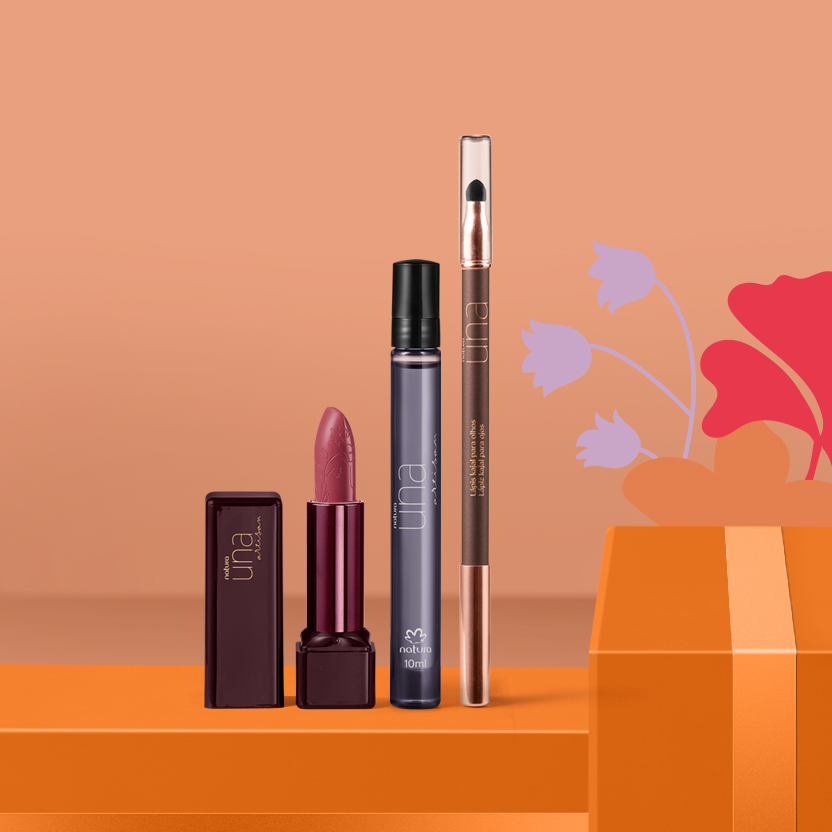 Presente Natura Una Artisan Deo Parfum, Batom e Lápis (3 produtos)