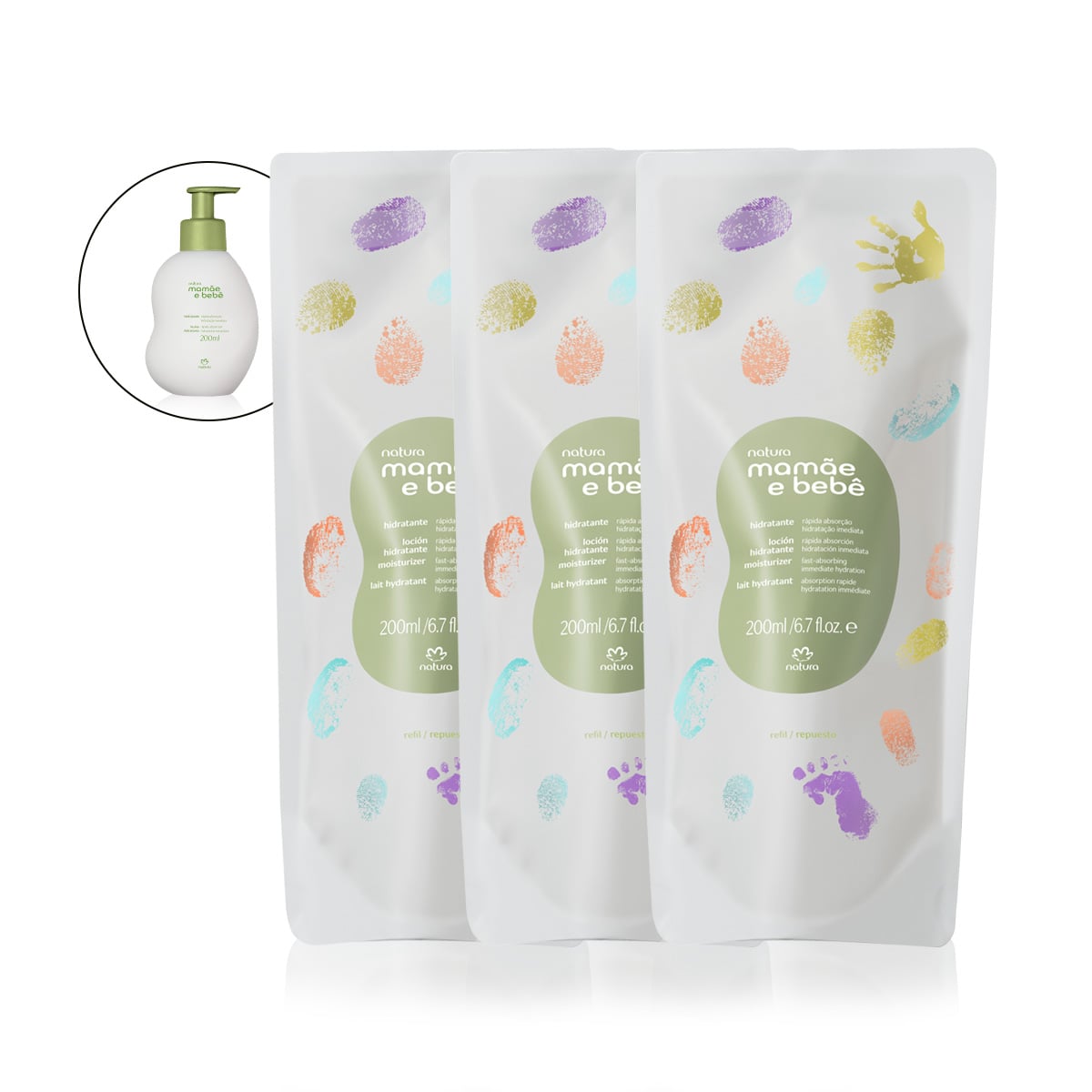Kit Trio de Refis Hidratante Mamãe e Bebê