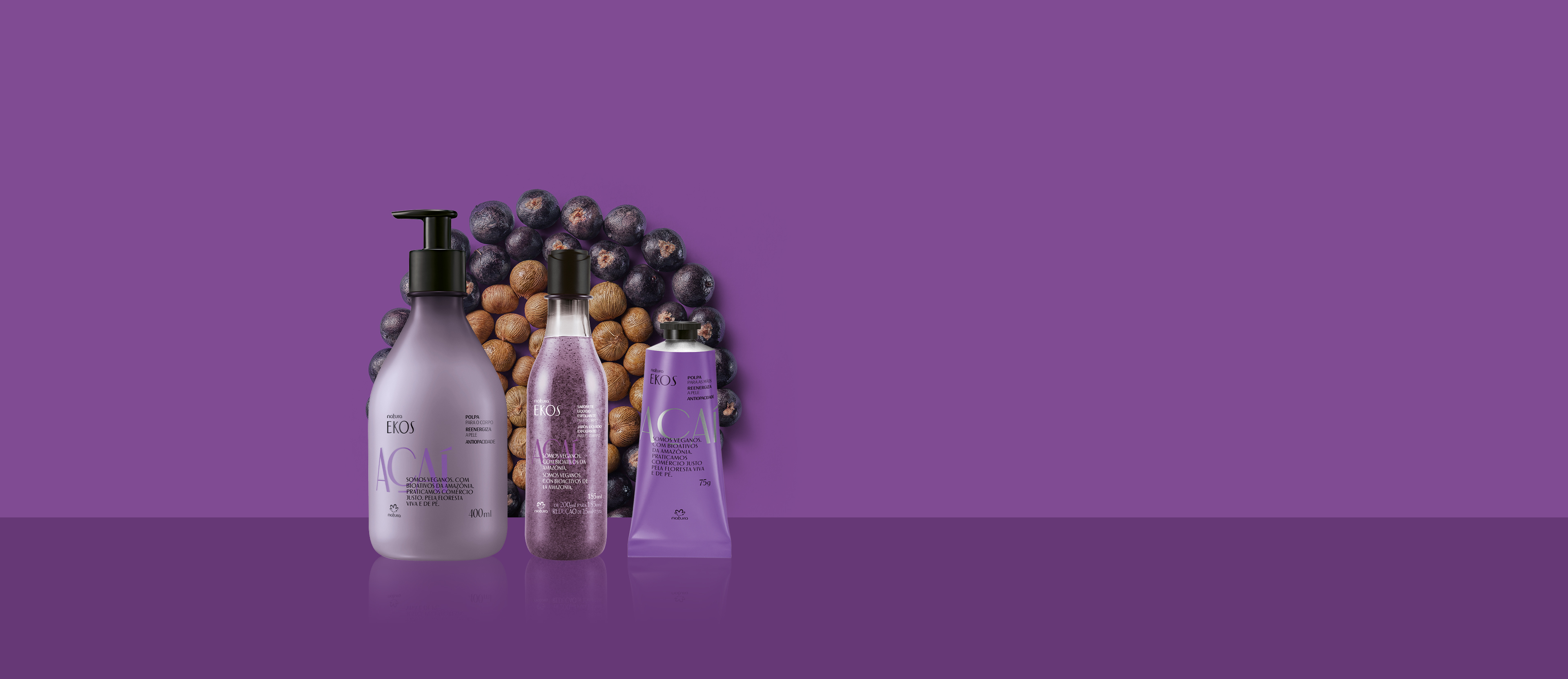 Kit Ekos Açaí Esfoliante e Hidratante Corpo e Mãos (3 produtos)