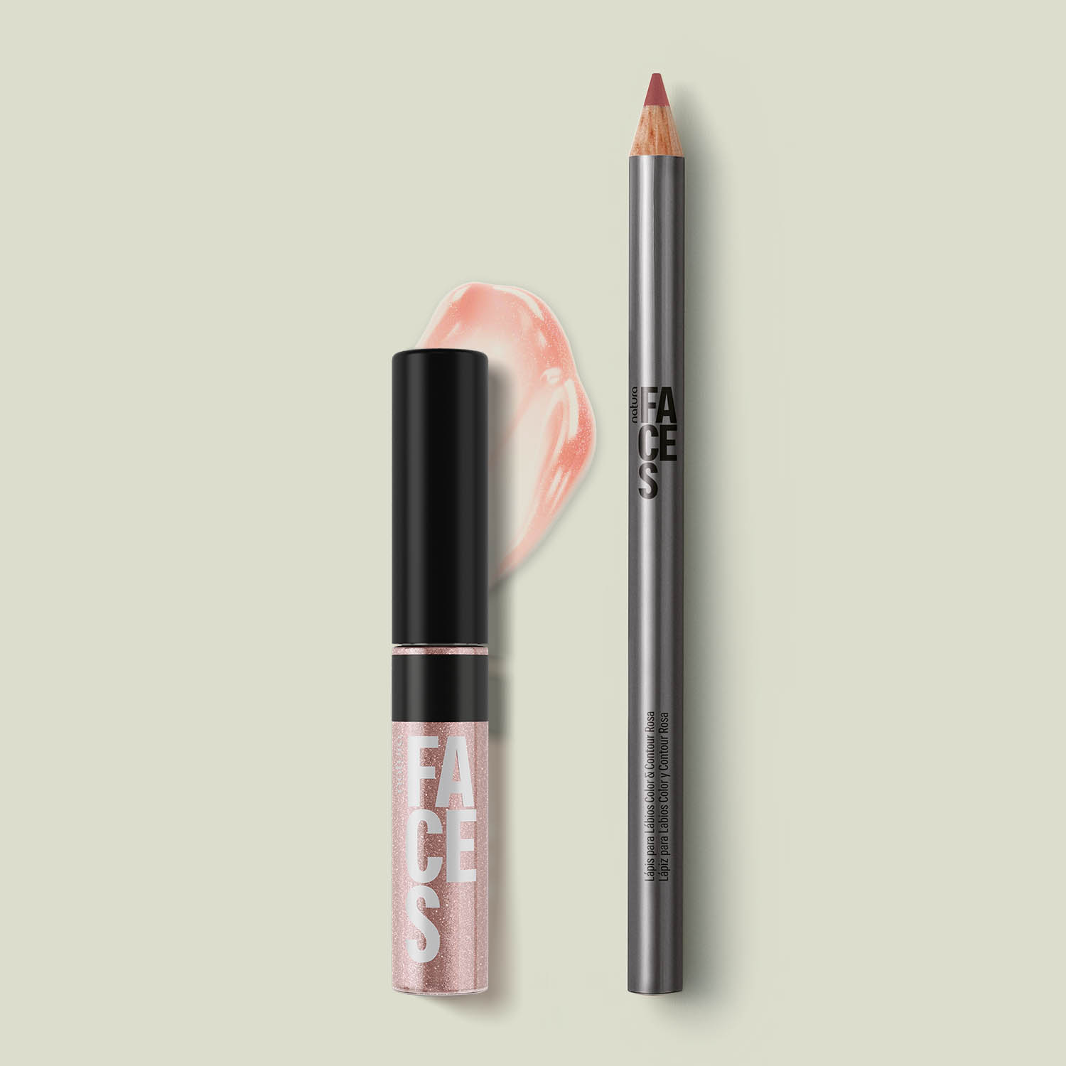 Kit Faces Lip Combo Gloss Sparkle Glass e Lápis Rosa