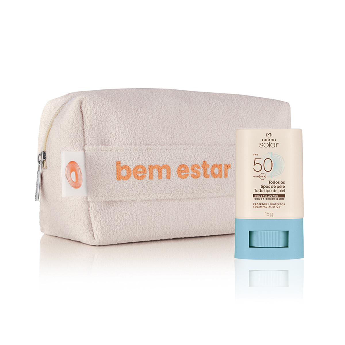 Kit Protetor Solar Facial Stick FPS 50 e Nécessaire Natura Solar