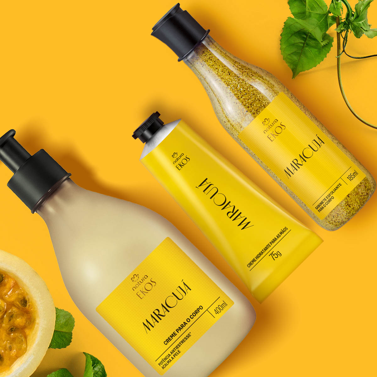 Kit Ekos Maracujá Creme para o Corpo e Mãos e Sabonete Esfoliante