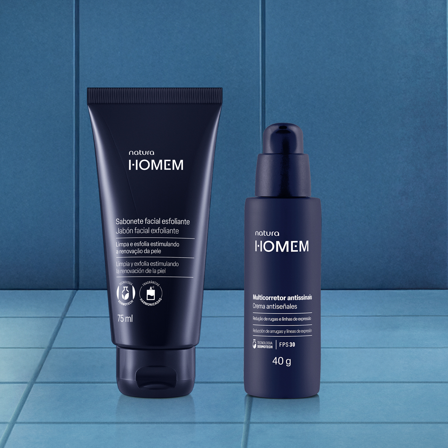 Kit Sabonete Facial Esfoliante e Multicorretor Antissinais Natura Homem (2 produtos)