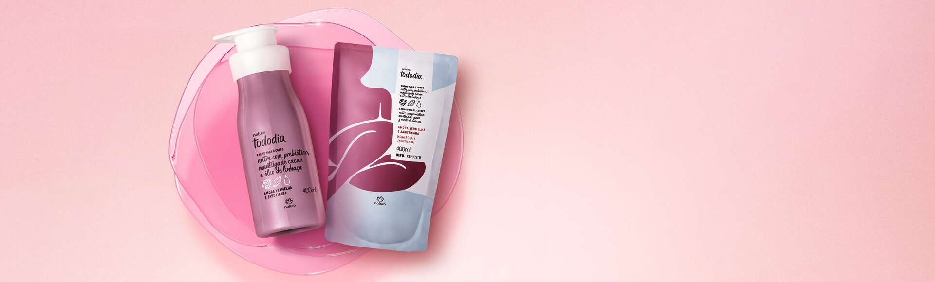 Kit Creme Desodorante Nutritivo Corporal Tododia Amora Vermelha e Jabuticaba com Refil