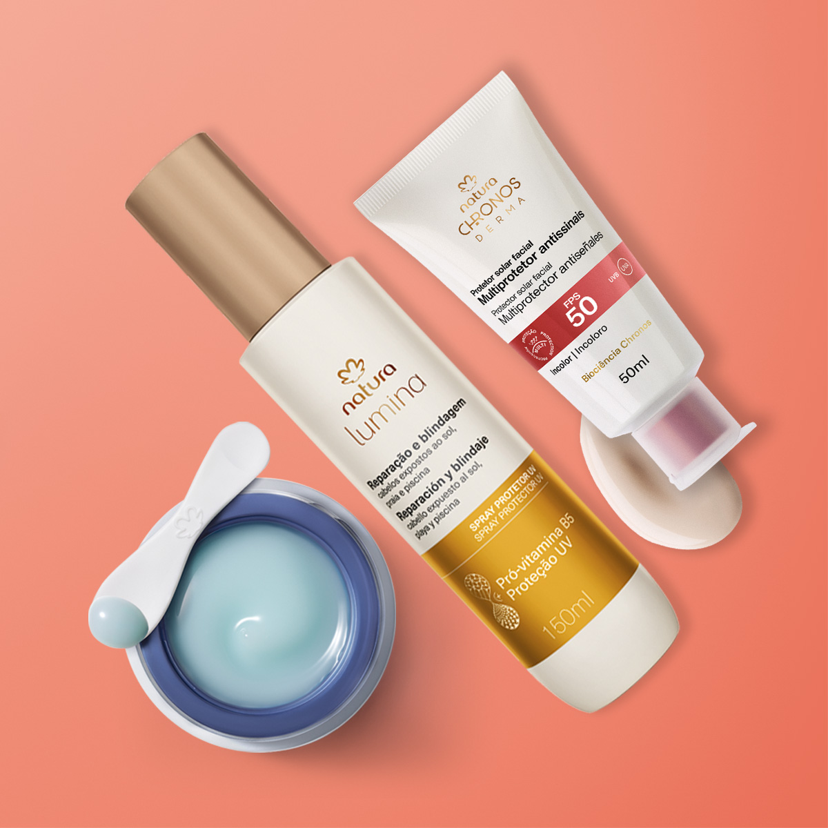 Kit Verão Protetor Solar, Hidratante Facial e Spray Capilar