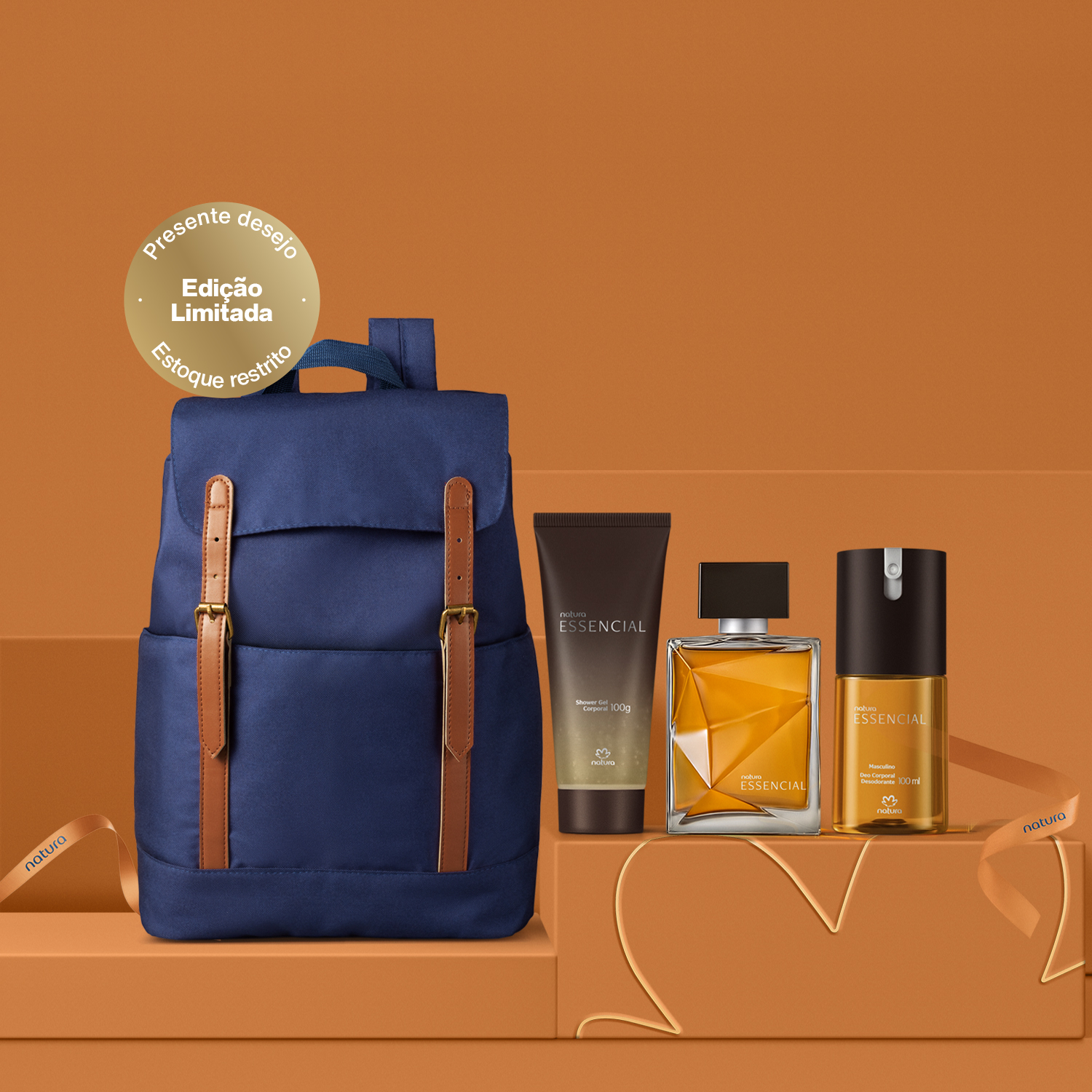 Presente Natura Essencial Masculino Completo com Mochila (4 produtos)