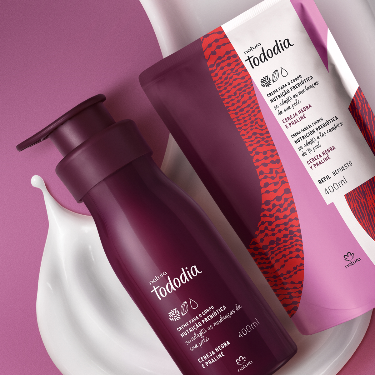 Kit Creme Nutritivo para o Corpo Tododia Cereja Negra e Praliné com Refil (2 produtos)