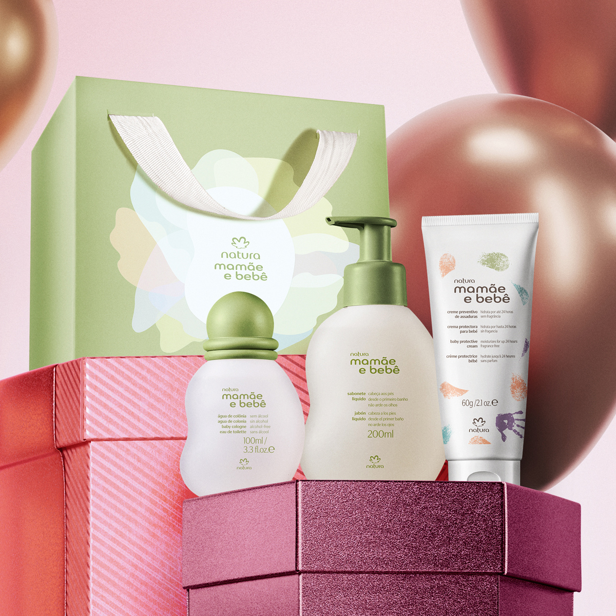 Presente Natura Mamãe e Bebê Momento Chá de Bebê (3 produtos)
