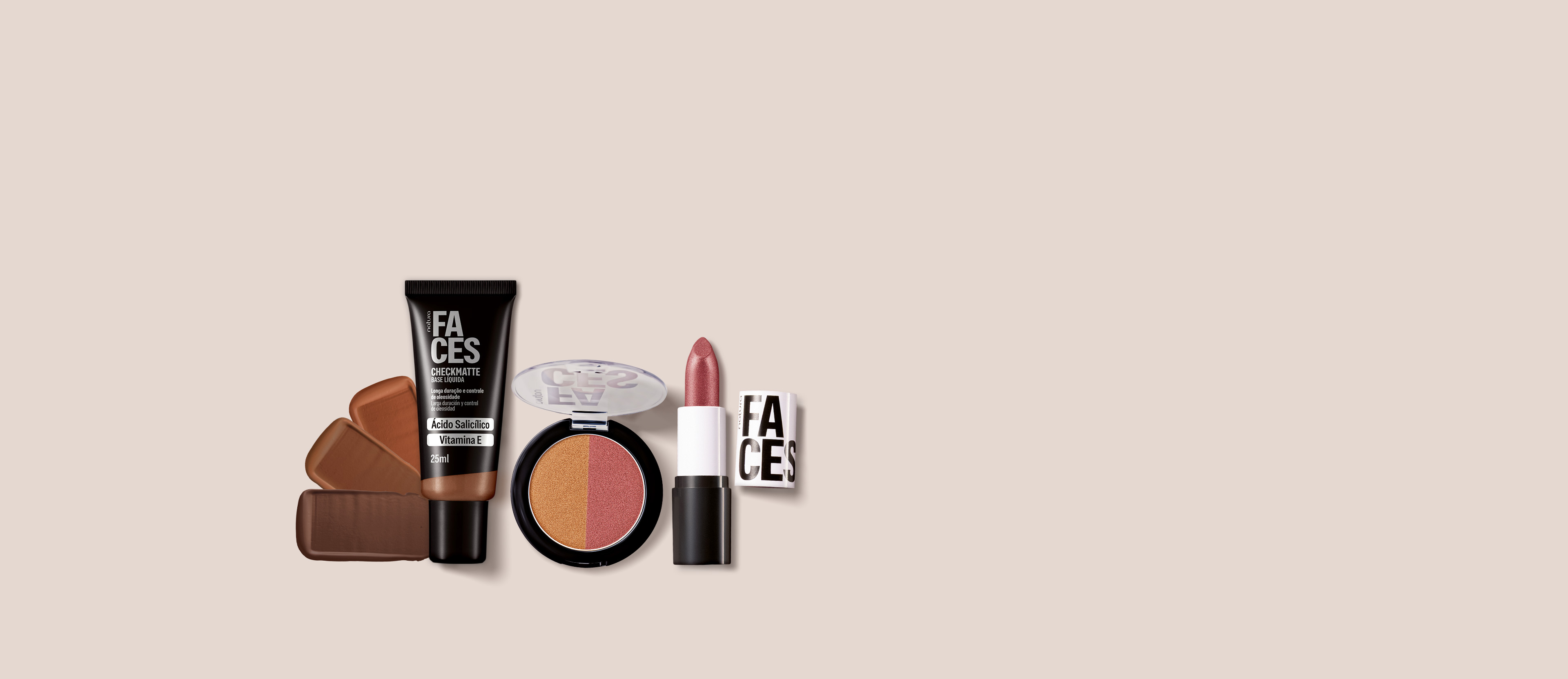 Kit Faces Base Checkmatte, Duo Super Brilho e Batom Cremoso