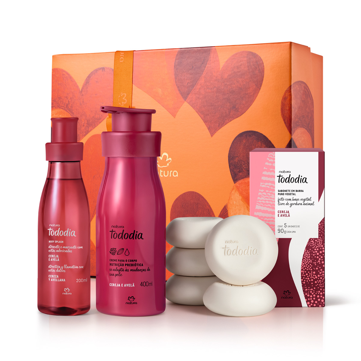 Presente Namorados Cereja e Avelã (Body Splash + Creme + Sabonetes)