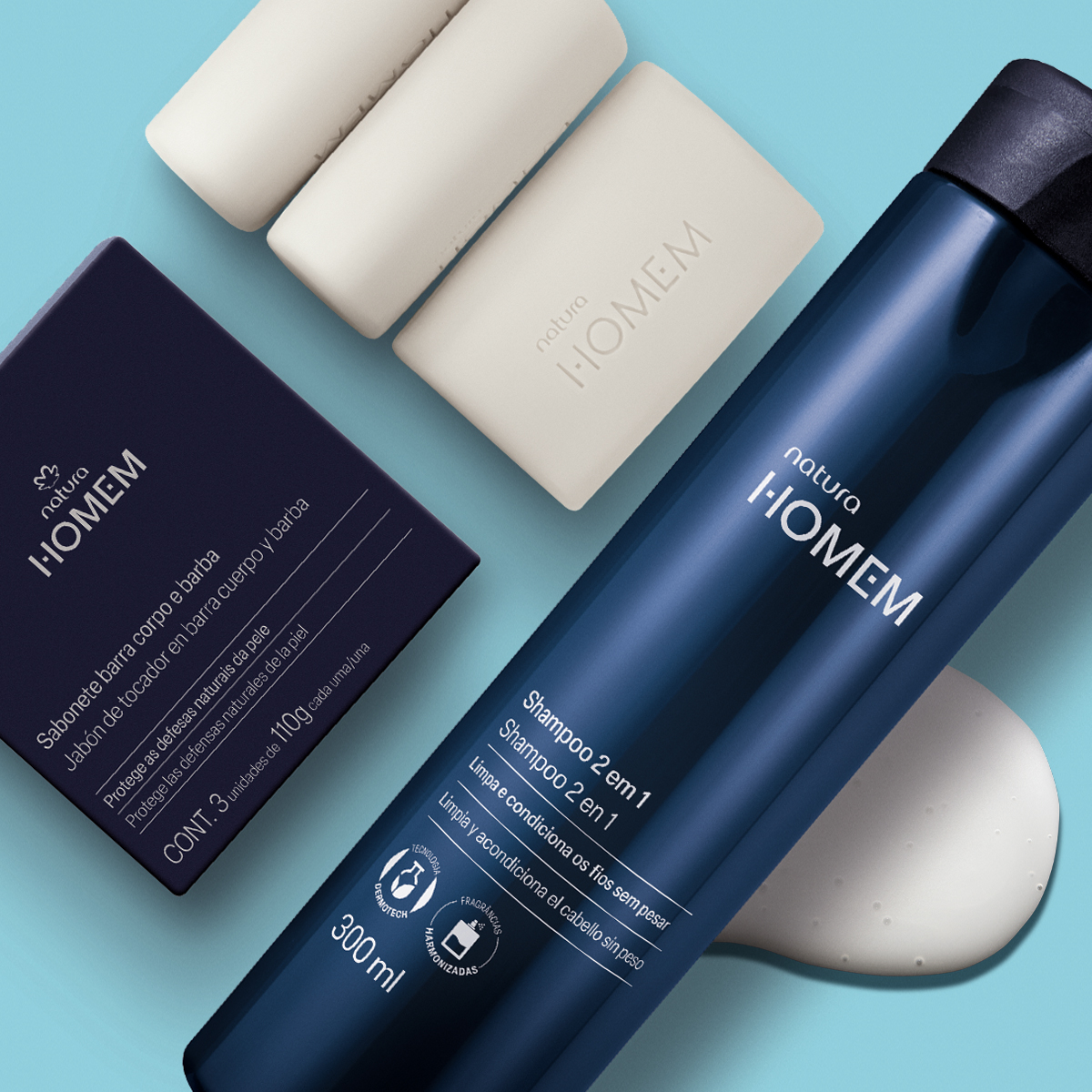Kit Shampoo 2 em 1 e Sabonete Corpo e Barba Natura Homem (2 produtos)