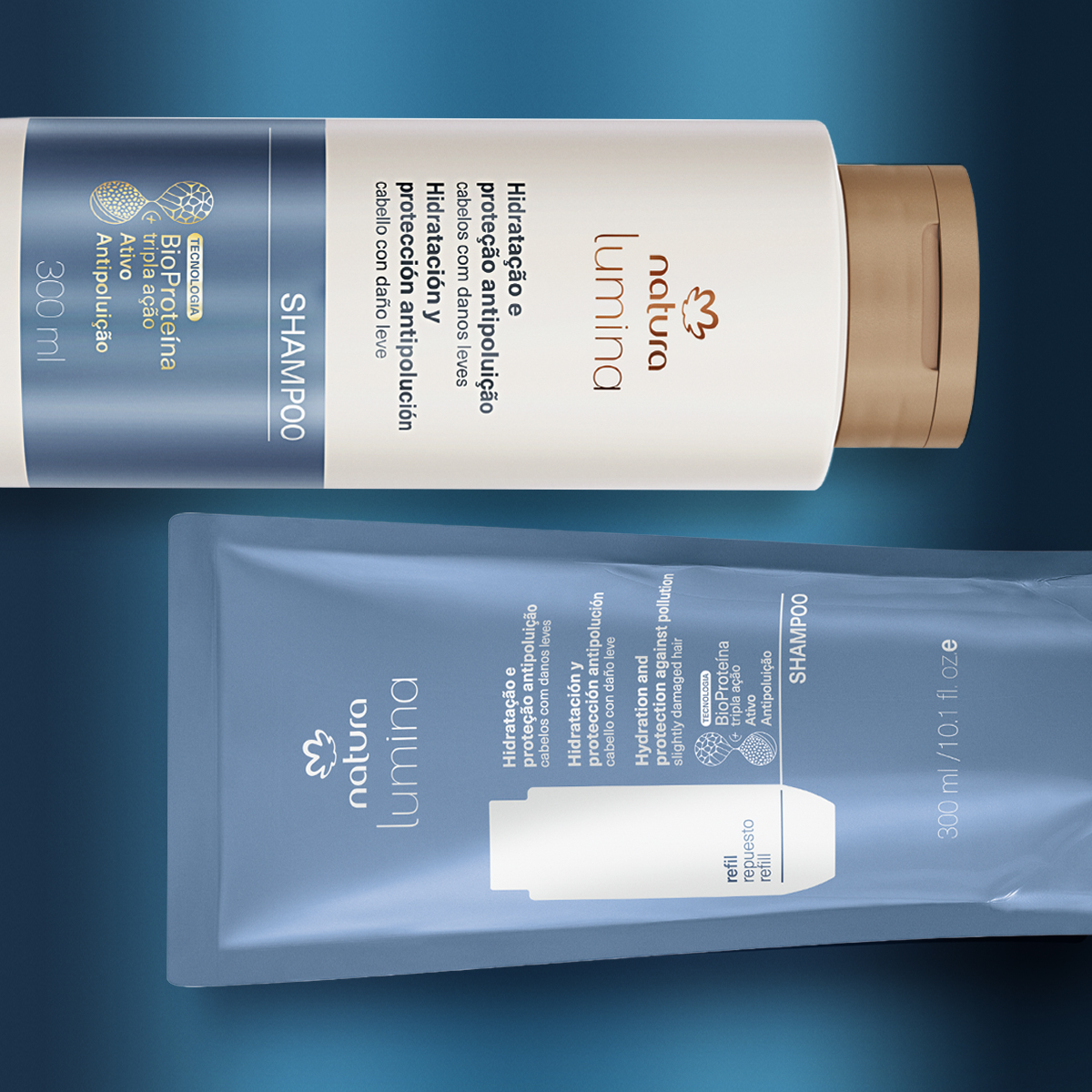 Kit Shampoo Purificante Lumina para Hidratação e Proteção Antipoluição com Refil (2 produtos)