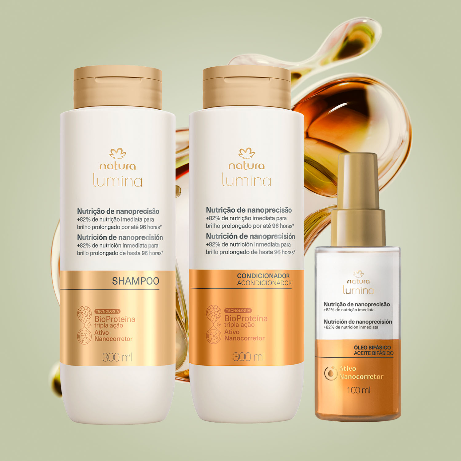 Kit Lumina Nutrição e Nanoprecisão Shampoo, Condicionador e Óleo Bifásico