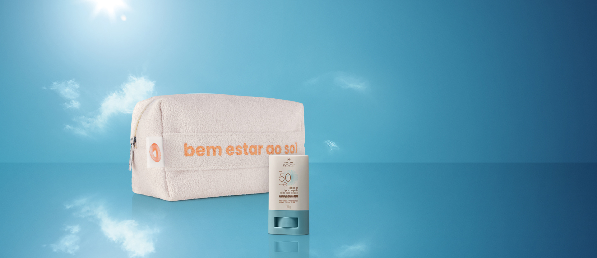Kit Protetor Solar Facial Stick FPS 50 e Nécessaire Natura Solar