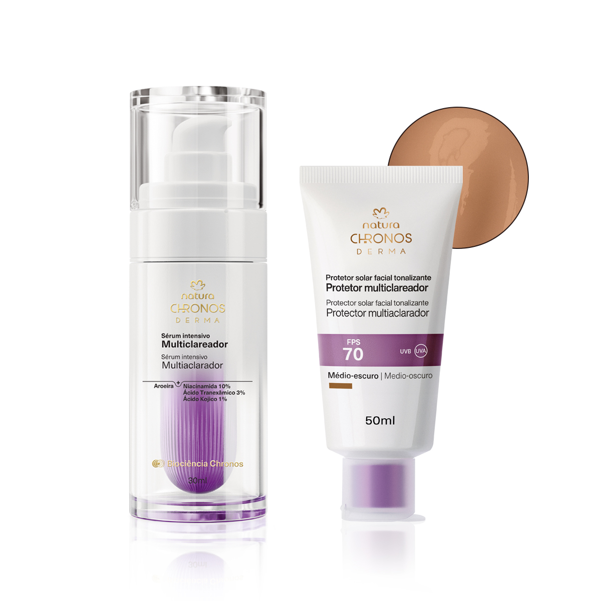 Kit Sérum Multiclareador e Protetor Multiclareador FPS 70 Médio Escuro Chronos Derma