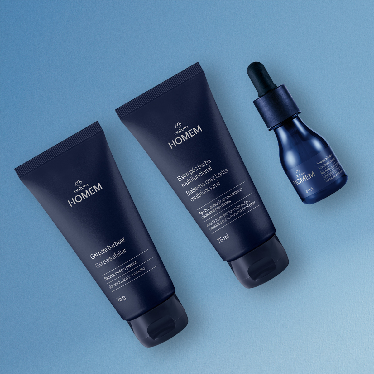 Kit Natura Homem Gel para Barbear, Balm e Óleo Pós-Barba (3 produtos)