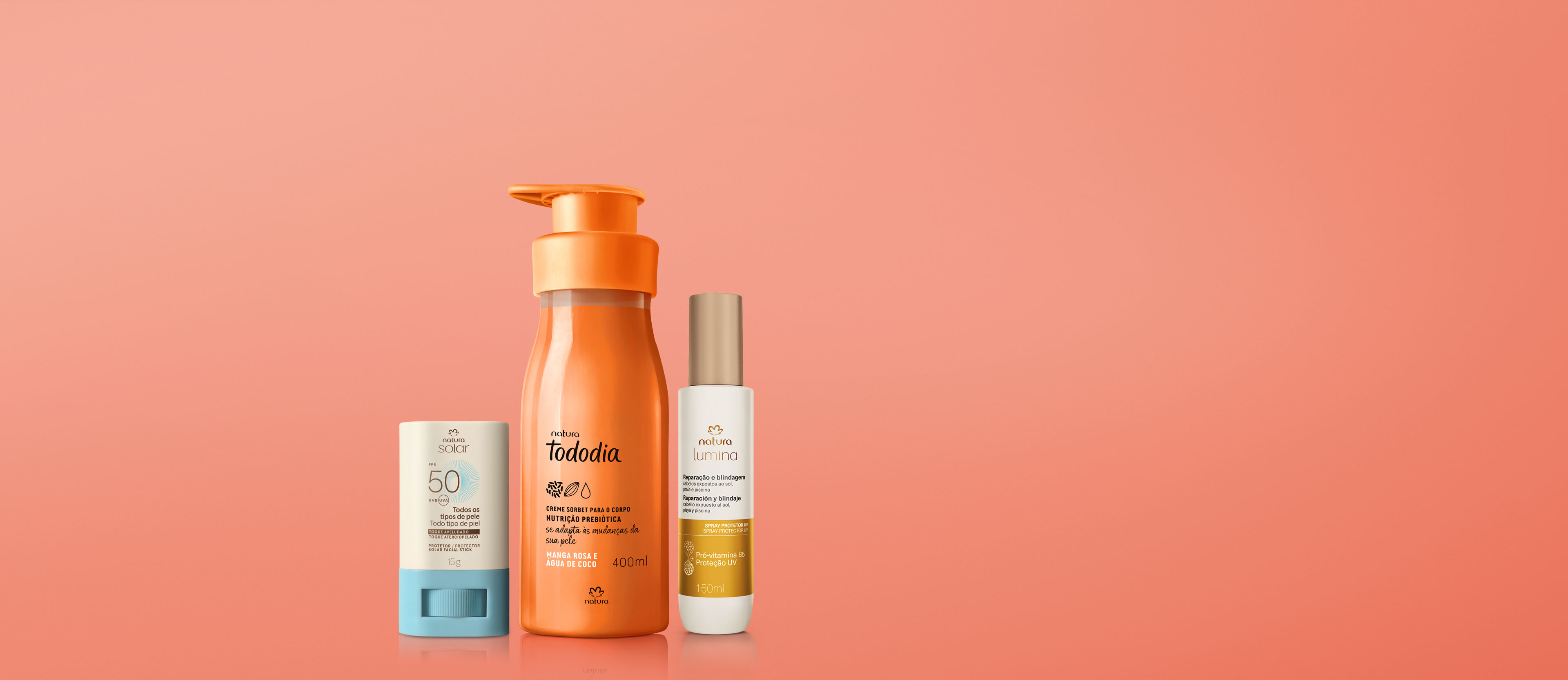 Kit Verão Creme Corporal Tododia Manga Rosa e Água de Coco, Spray Capilar e Protetor Facial em Stick