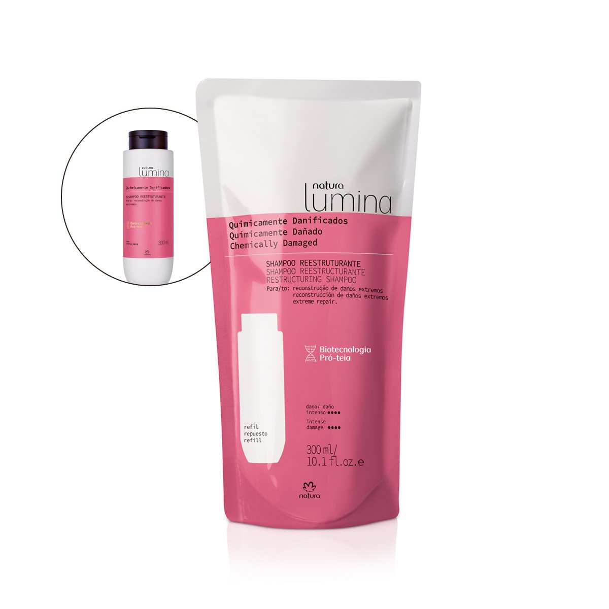 Refil Shampoo Reestruturante Lumina para Cabelos Quimicamente Danificados