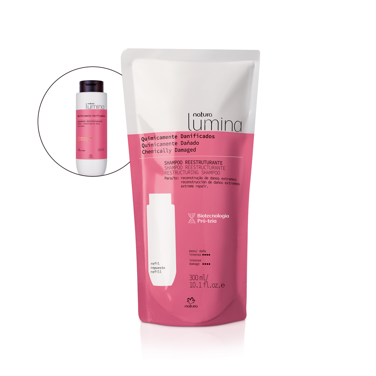 Refil Shampoo Reestruturante Lumina para Cabelos Quimicamente Danificados