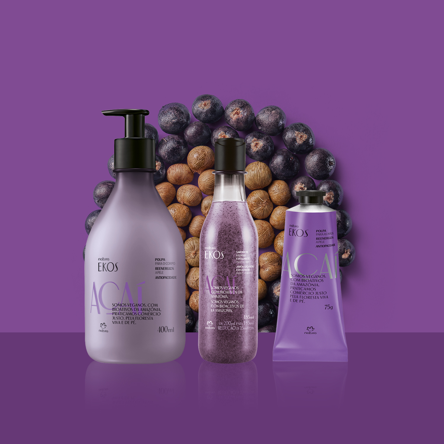 Kit Ekos Açaí Esfoliante e Hidratante Corpo e Mãos (3 produtos)