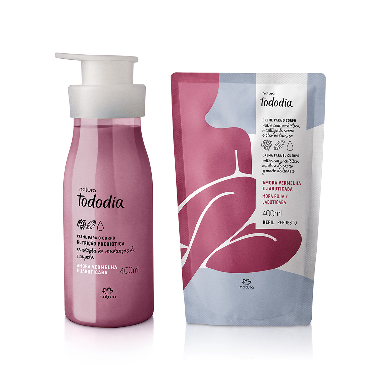 Conjunto Creme Desodorante Nutritivo Para o Corpo Tododia Amora Vermelha e Jabuticaba com Refil