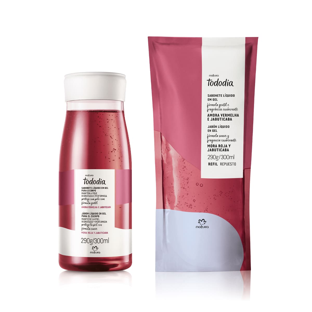 Kit Sabonete Líquido Gel Tododia Amora Vermelha e Jabuticaba com Refil 2 un de 300 ml