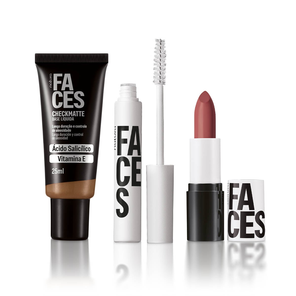 Kit Faces Base Checkmatte, Máscara Incolor e Batom Matte