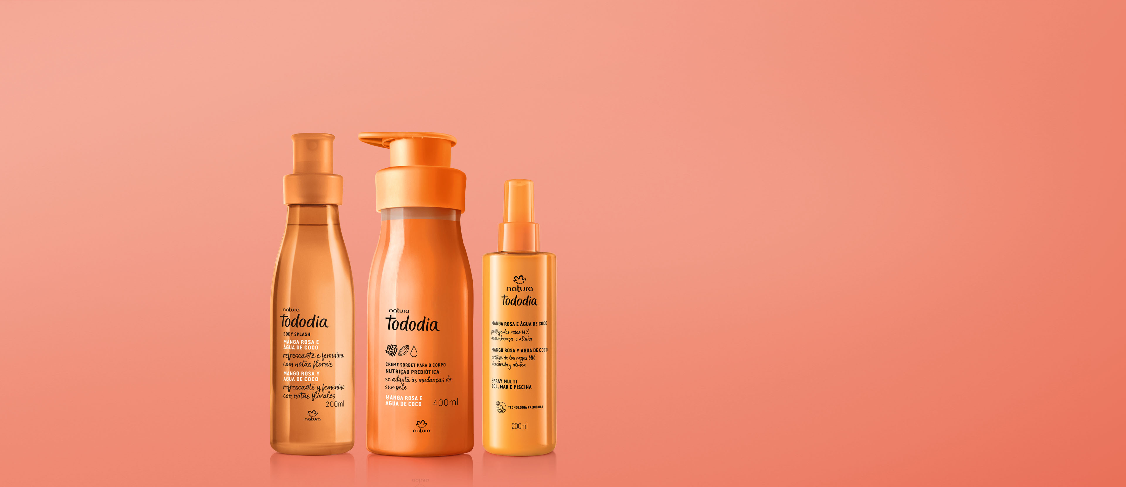 Kit Verão Creme Corporal, Body Splash e Spray Capilar Tododia Manga Rosa e Água de Coco