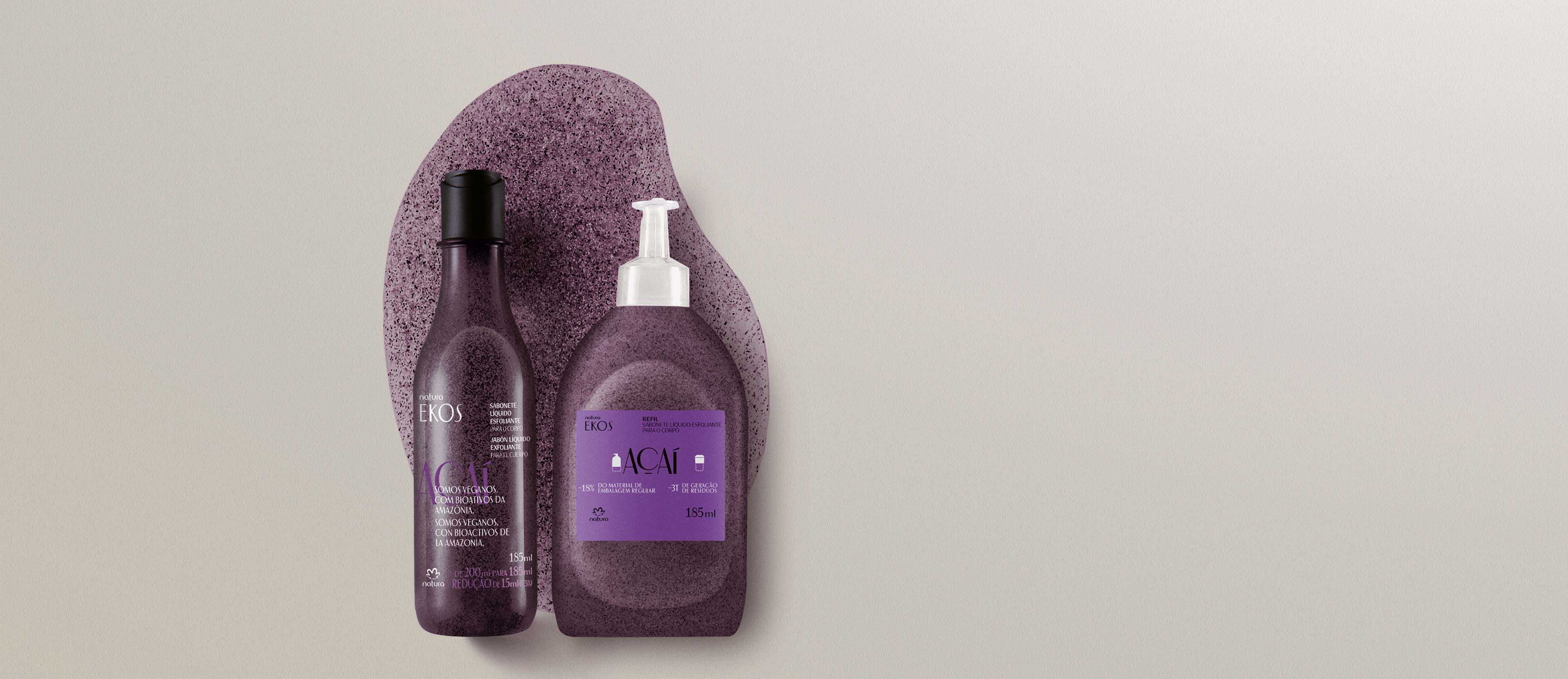 Kit Sabonete Líquido Esfoliante Corporal Ekos Açaí com Refil