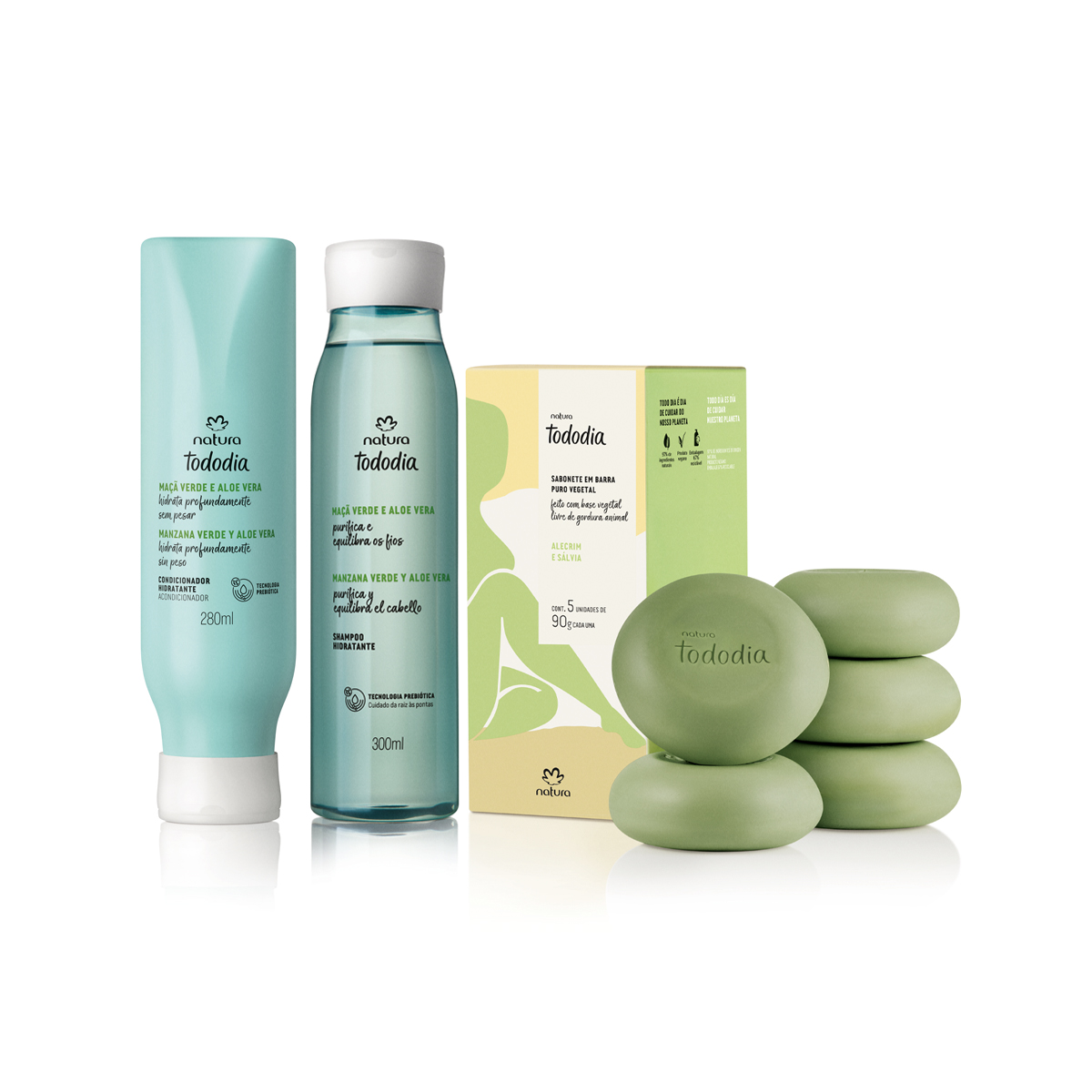 Kit Hidratante Tododia Maçã Verde e Aloe Vera e Sabonete Alecrim e Sálvia (3 produtos)