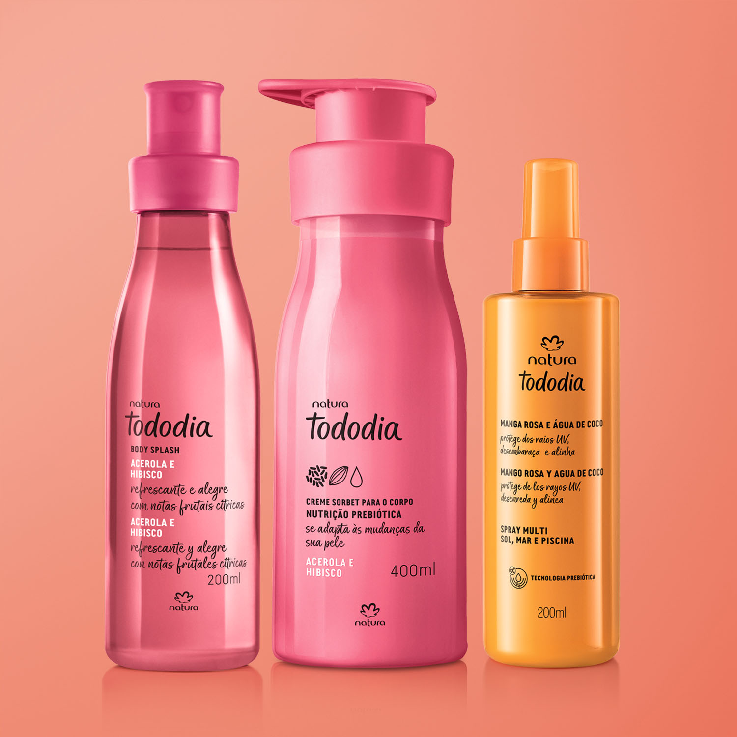 Kit Verão Tododia Acerola e Hibisco Creme Corporal, Body Splash e Spray Capilar
