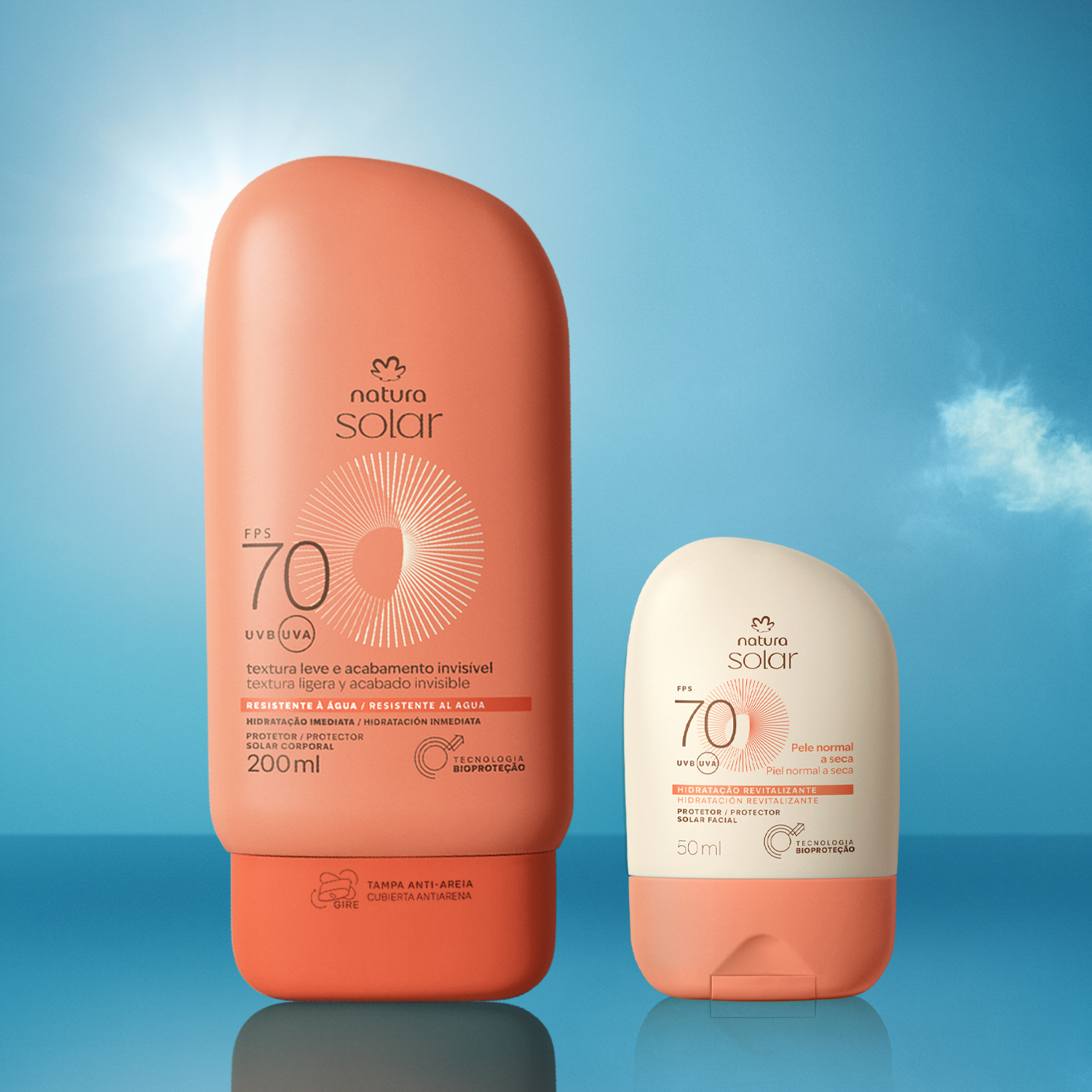 Kit Protetor Solar Facial Pele Normal a Seca e Protetor Solar Corporal FPS 50 Natura Solar