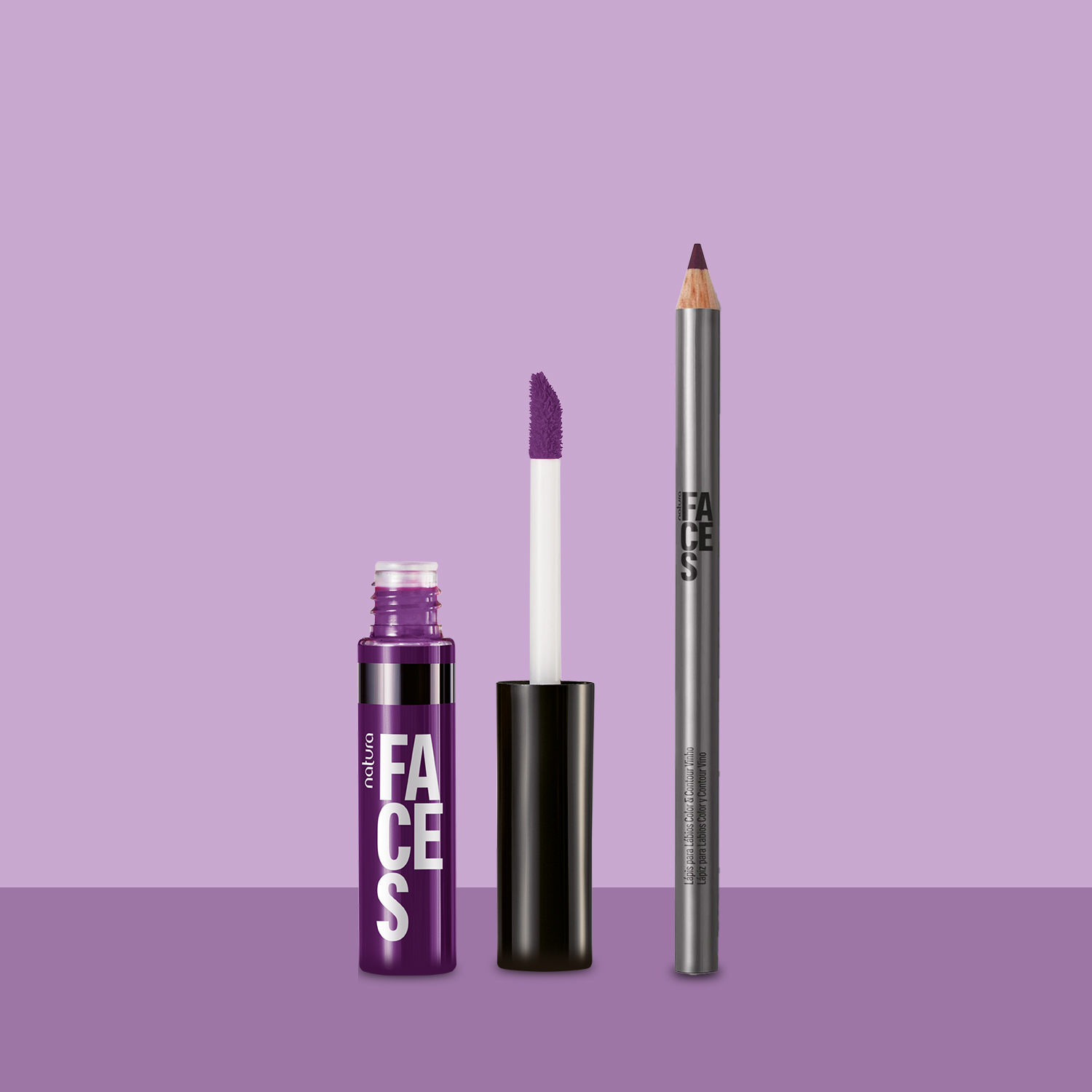 Kit Faces Lápis Labial Vinho e Lip Tint Roxo Go (2 produtos)