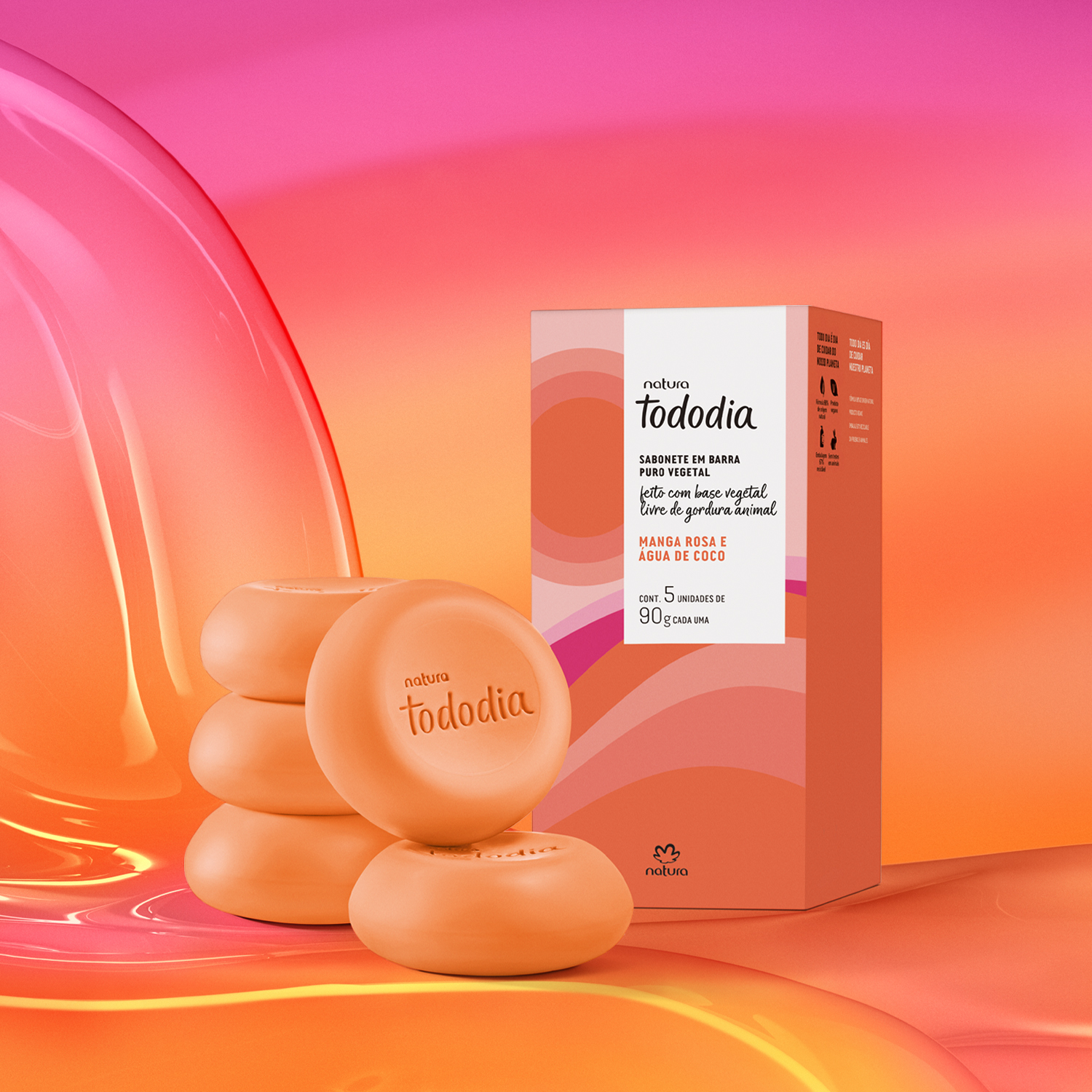 Sabonete em Barra Puro Vegetal Tododia Manga Rosa e Água de Coco (5 unidades)