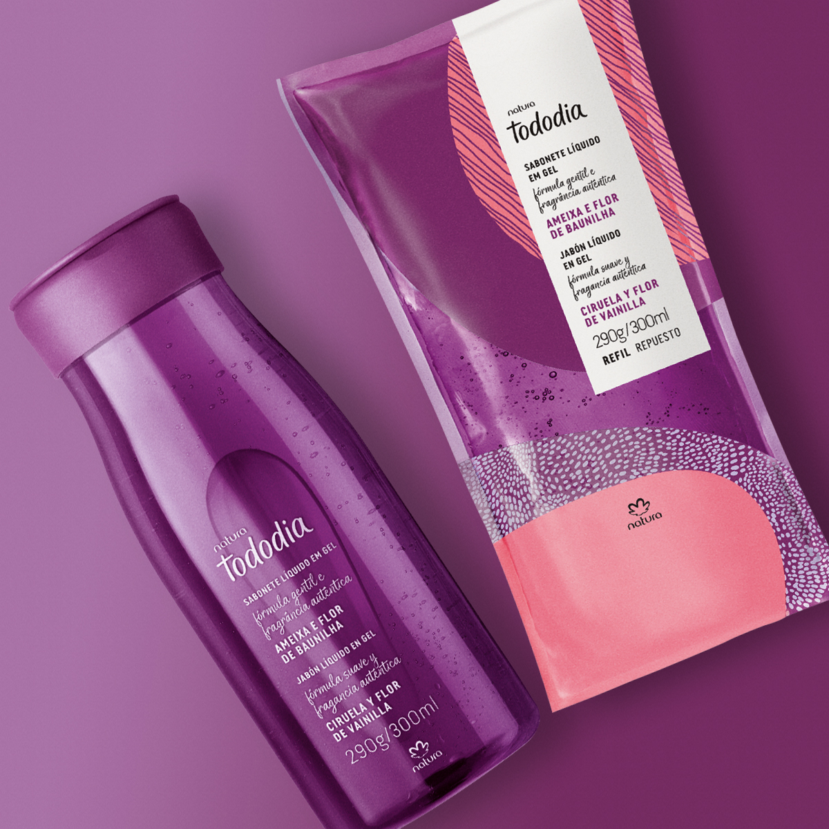 Kit Sabonete Líquido Gel Tododia Ameixa e Flor de Baunilha com Refil (2 produtos)