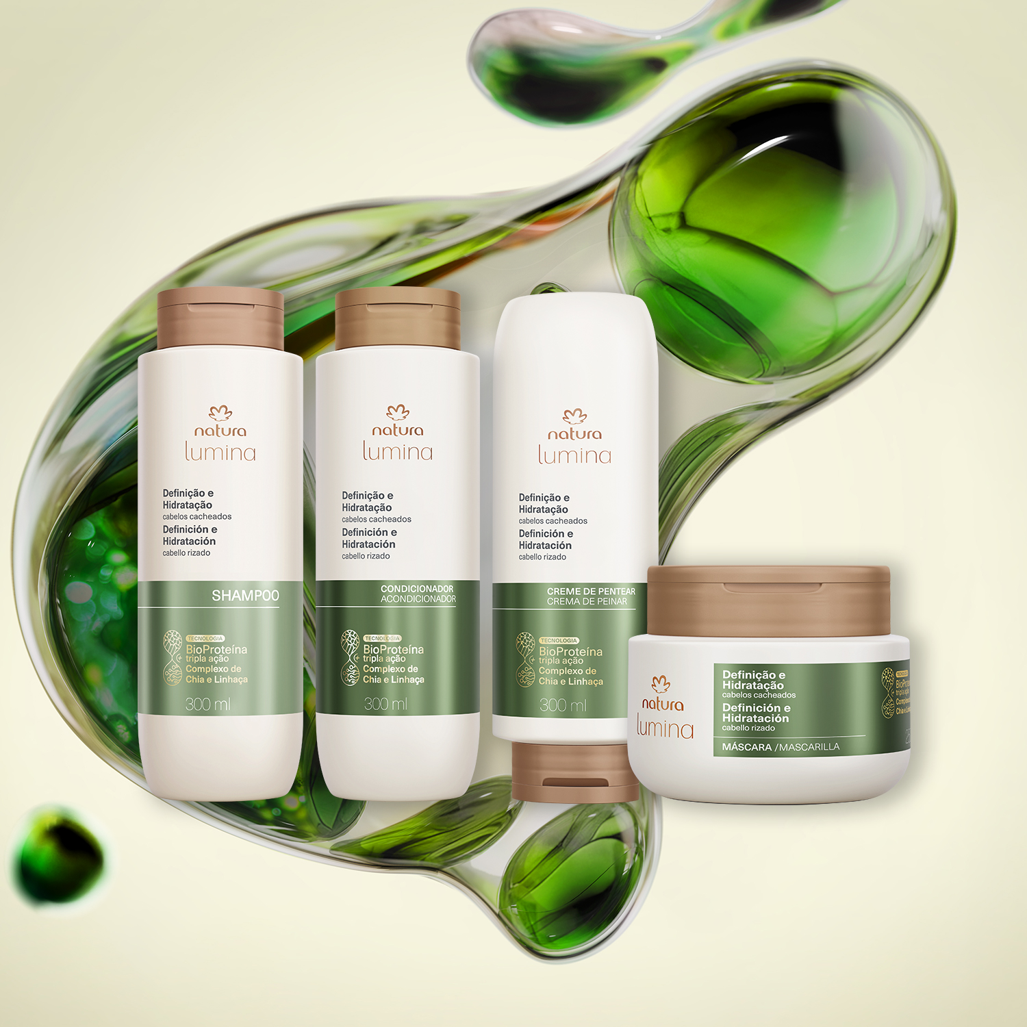 Kit Lumina Cacheados Shampoo, Condicionador, Máscara e Creme de Pentear (4 produtos)