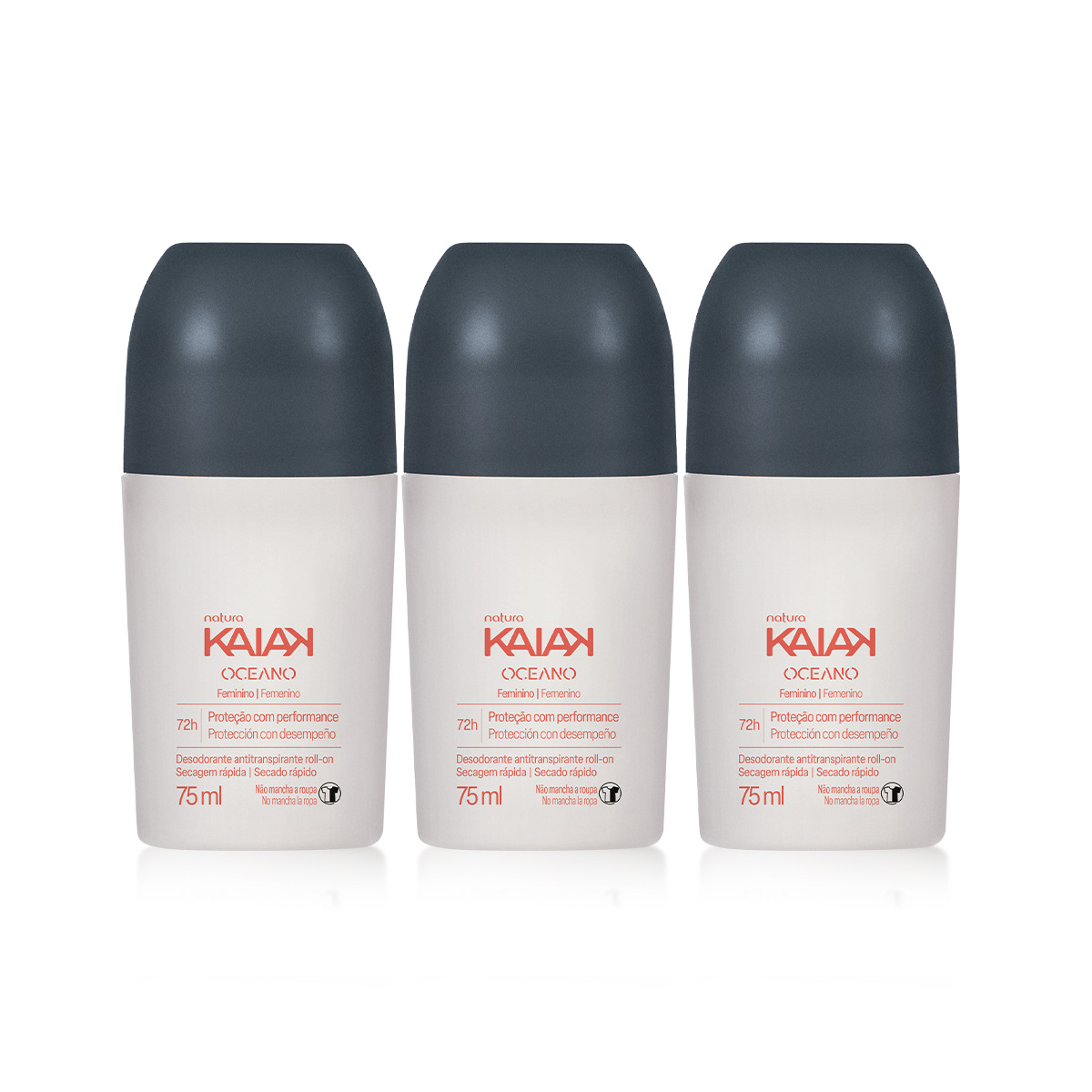 Kit Desodorante Antitranspirante Roll-on Kaiak Oceano Feminino 3 un de 75 ml