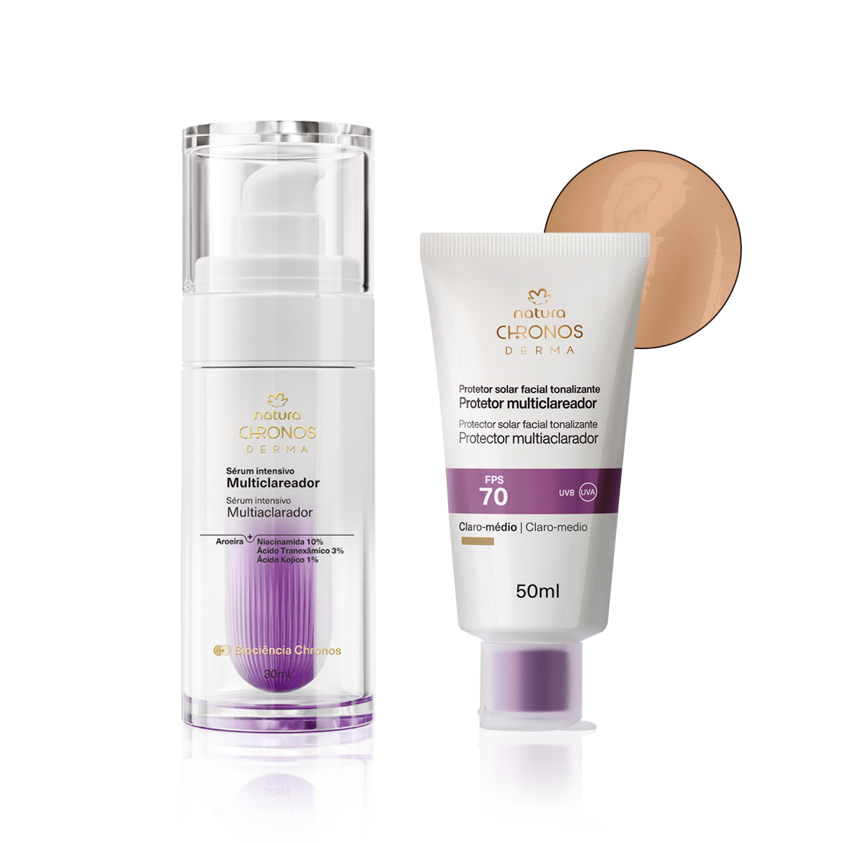 Kit Sérum Multiclareador e Protetor Multiclareador FPS 70 Médio Claro Chronos Derma