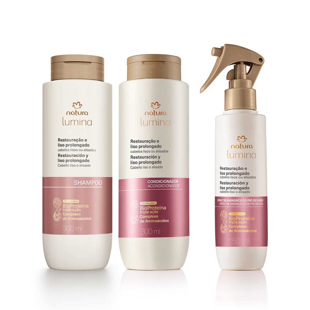 Kit Shampoo, Condicionador e Spray Lumina para Restauração e Liso Prolongado (3 produtos)