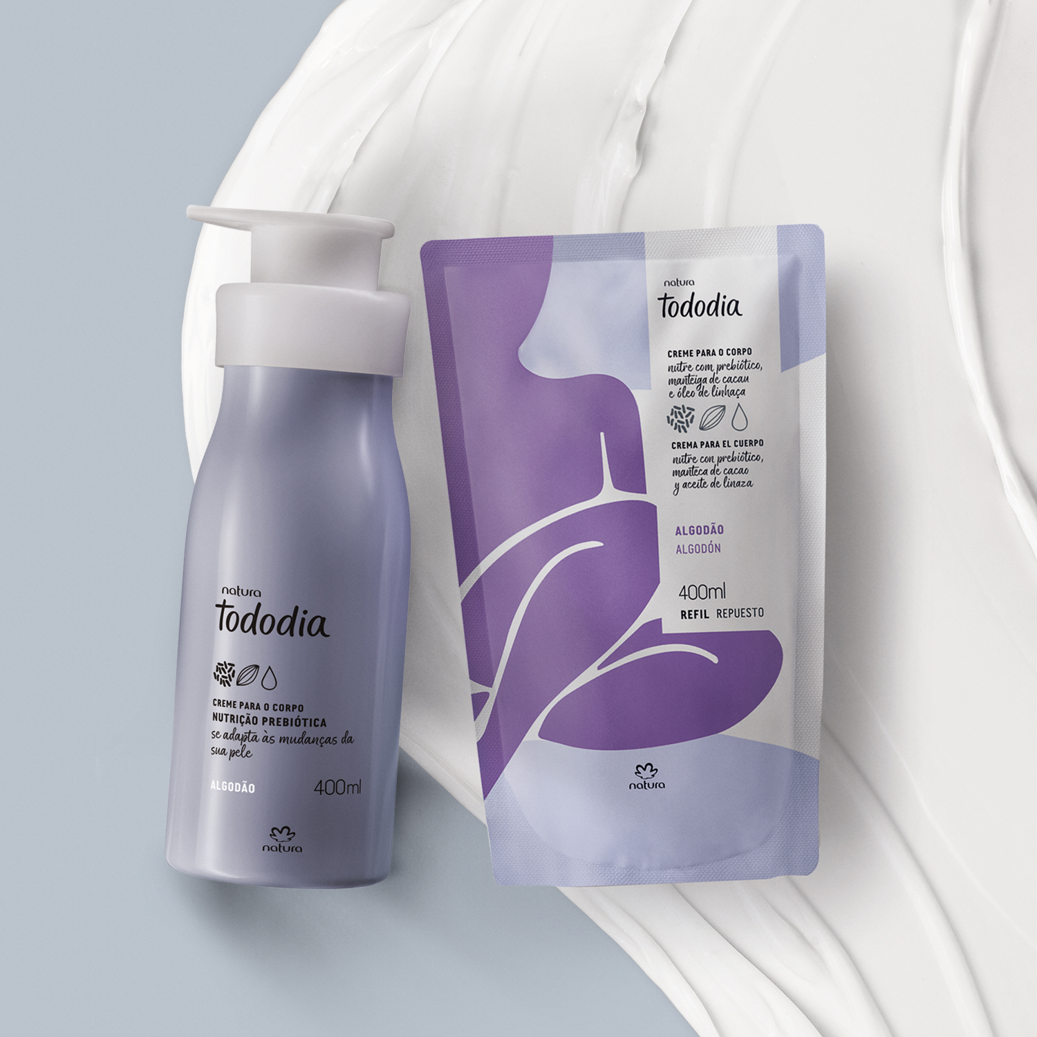 Kit Creme Desodorante Nutritivo para o Corpo Tododia Algodão com Refil