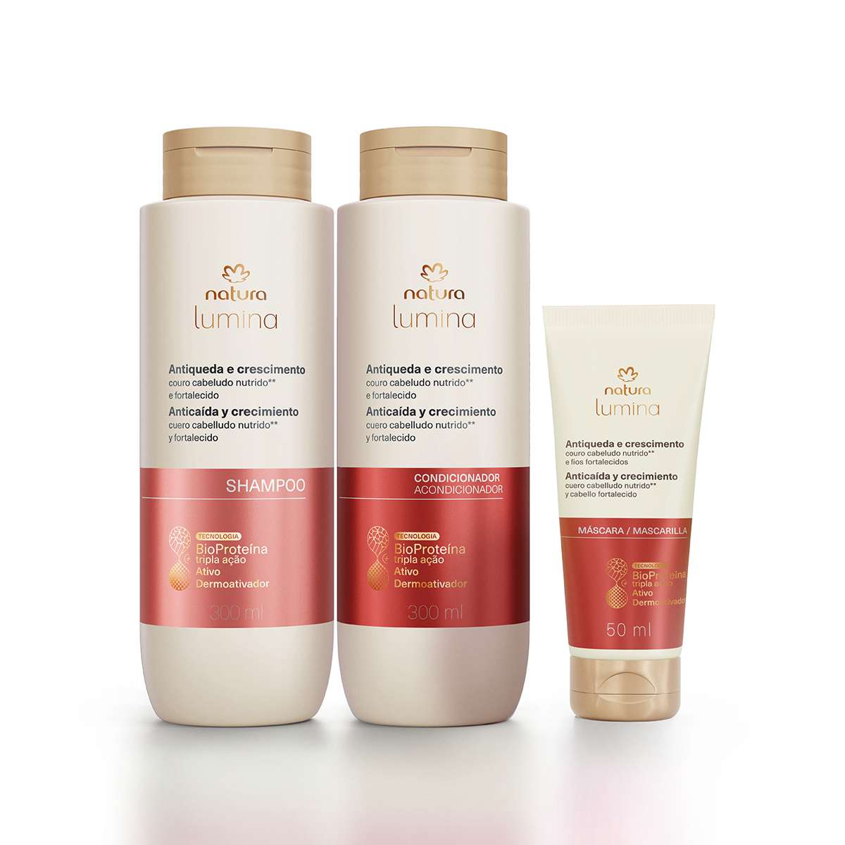Kit Shampoo, Condicionador e Máscara Lumina Antiqueda e Crescimento