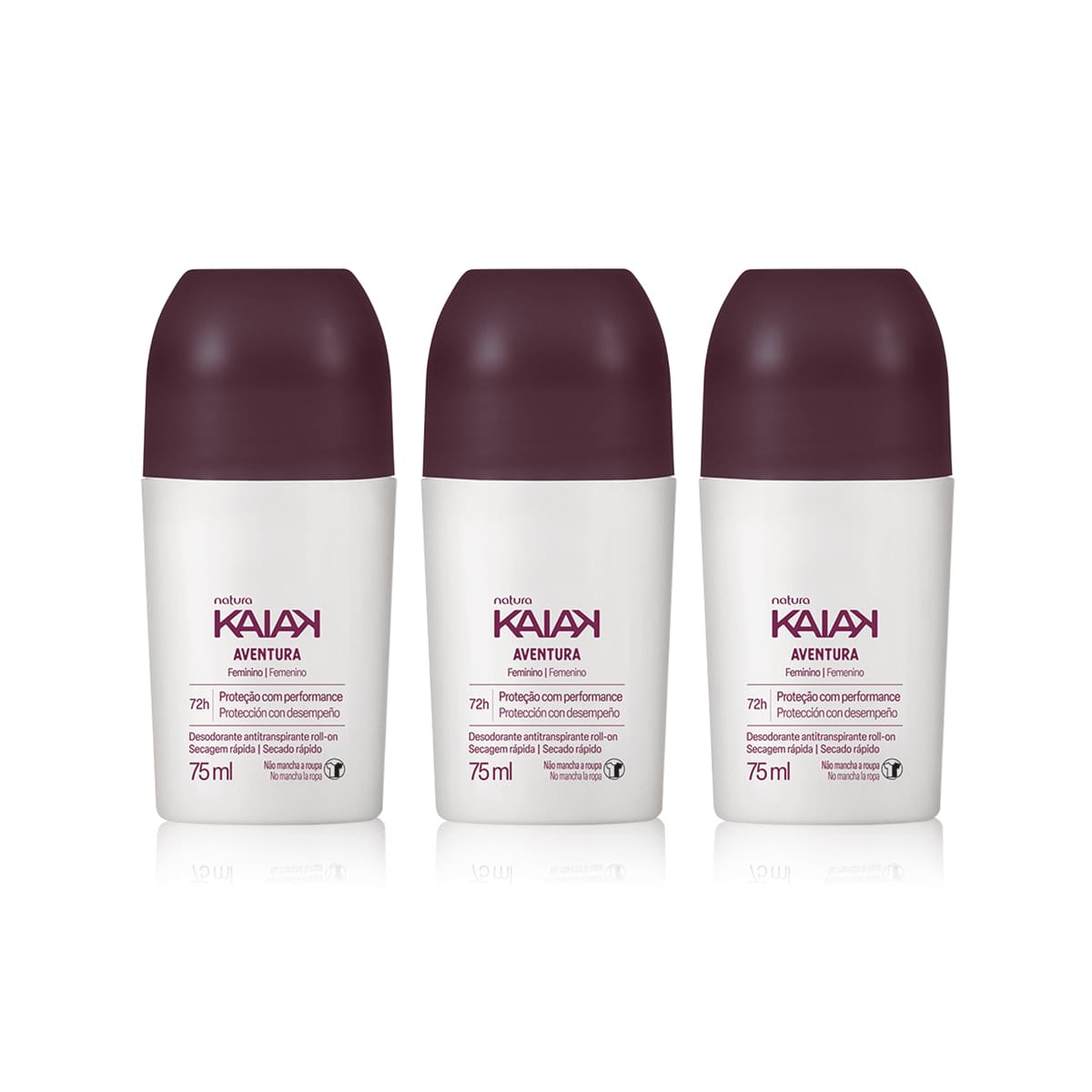 Kit Desodorante Antitranspirante Roll-on Kaiak Aventura Feminino (3 unidades)