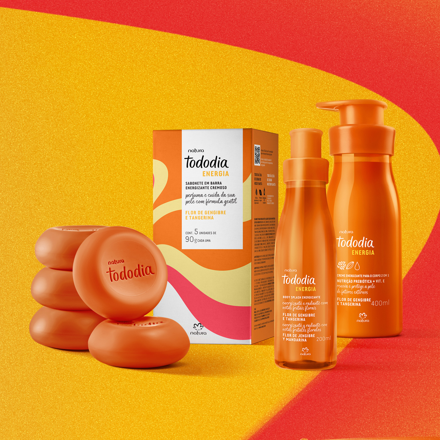 Kit Tododia Energia Flor de Gengibre e Tangerina com Sabonete, Hidratante e Body Splash (3 produtos)