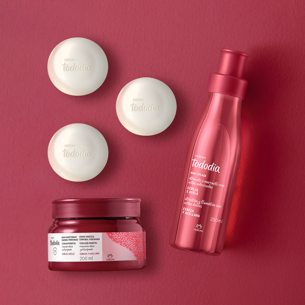 Kit Banho, Hidratação e Perfumação Tododia Cereja e Avelã