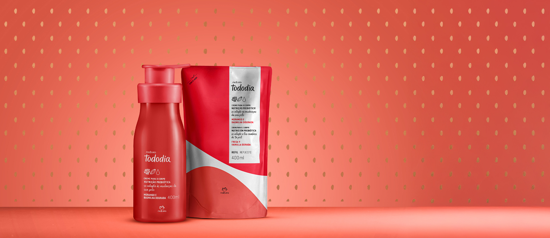 Kit Creme Desodorante Nutritivo Tododia Morango e Baunilha Dourada com Refil