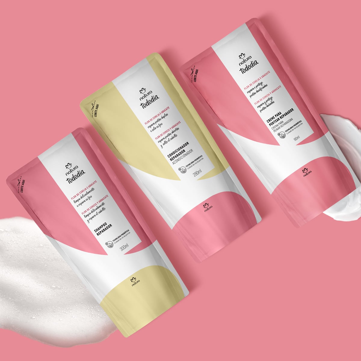 Kit Refil Natura Tododia Shampoo, Condicionador e Creme para Pentear Reparador