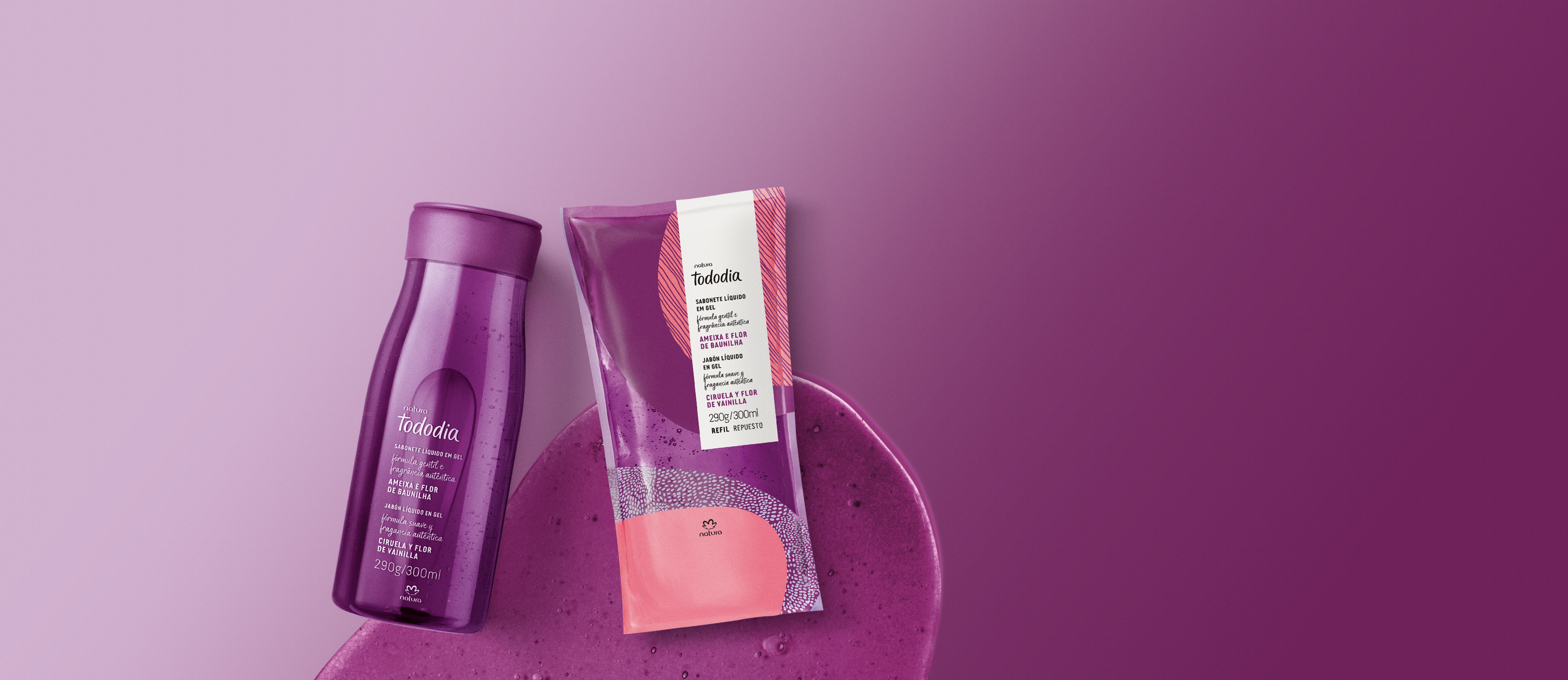 Kit Sabonete Líquido Gel Tododia Ameixa e Flor de Baunilha com Refil (2 produtos)